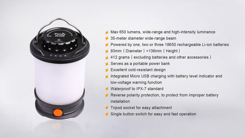 Fenix CL30R Camping Lantern with 650 Wide Range and High Intensity Lumens