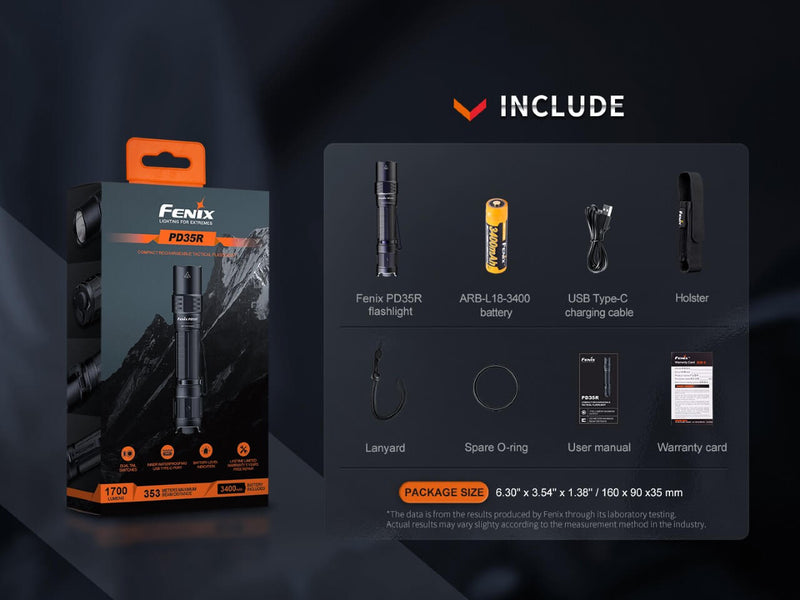 Fenix PD35R LED Flashlight Included in the Box