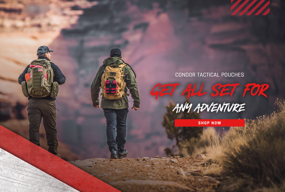 two men hiking with the backpacks and pouches all set up