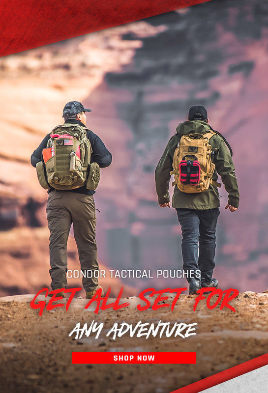 two men hiking with the backpacks and pouches all set up