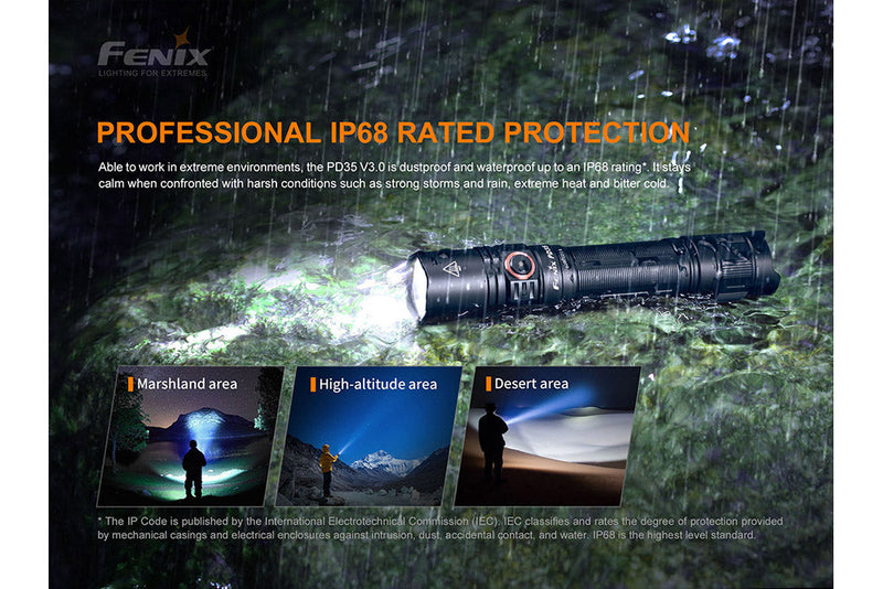 Fenix PD35 LED Flashlight Professional IP68 Rated Protection that works in Extreme Environments