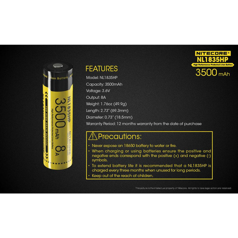 Nitecore 1835HP 3500mAH Li-ion 18650 Rechargeable Battery - Mars Gear