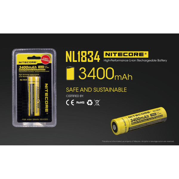 Nitecore NL1834 3400mAH Li-ion 18650 Rechargeable Battery - Mars Gear