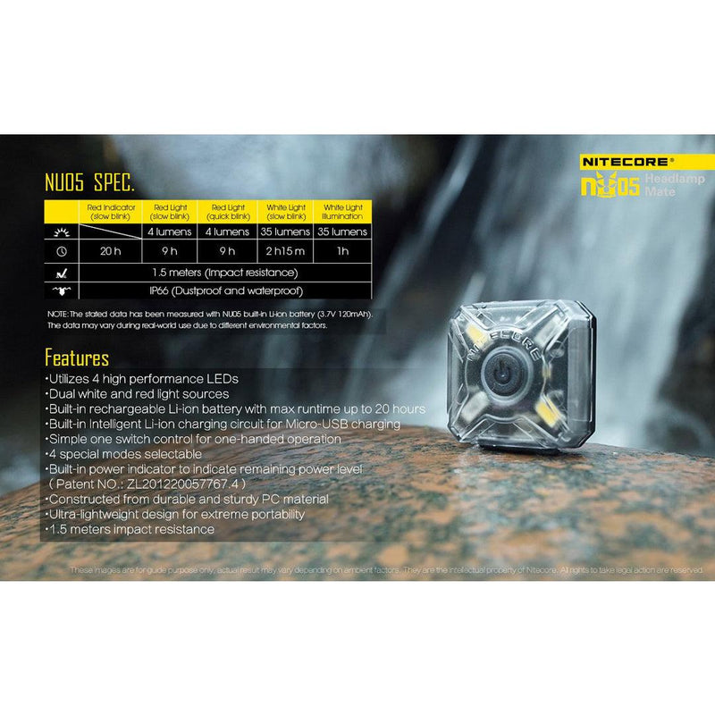 Nitecore NU05 USB Rechargeable LED Light - Mars Gear