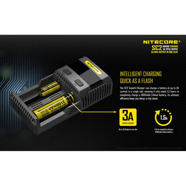 Nitecore SC2 SUPERB Digital 3A Smart Fast Charger - Mars Gear