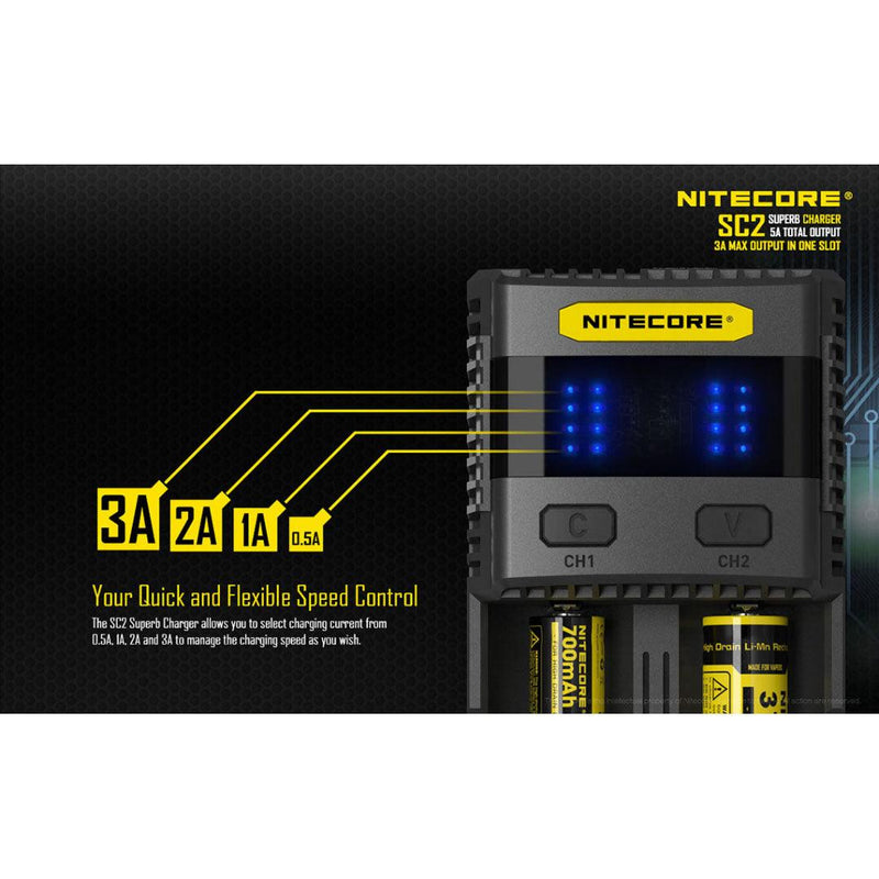 Nitecore SC2 SUPERB Digital 3A Smart Fast Charger - Mars Gear