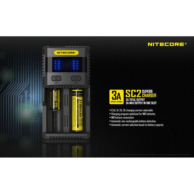 Nitecore SC2 SUPERB Digital 3A Smart Fast Charger - Mars Gear